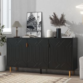 VIBE HAUS Modern TV Stand With 3 Doors And Adjustable Shelves For Living Room, Fits TVs Up To 70 Inches, Black