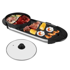 2200W  2 In 1 Electric Hot Pot With BBQ Grill Cooker Smokeless Non-Stick Korean BBQ Grill Shabu Shabu Hot Pot With Independent Temperature Control 5 G