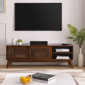 59 Inch Mid Century Modern Rattan TV Stand For 65 Inch TV, Entertainment Cabinet, Media Console For Living Room Media Room, Solid Wood Feet & Rattan C (Option: Walnut)